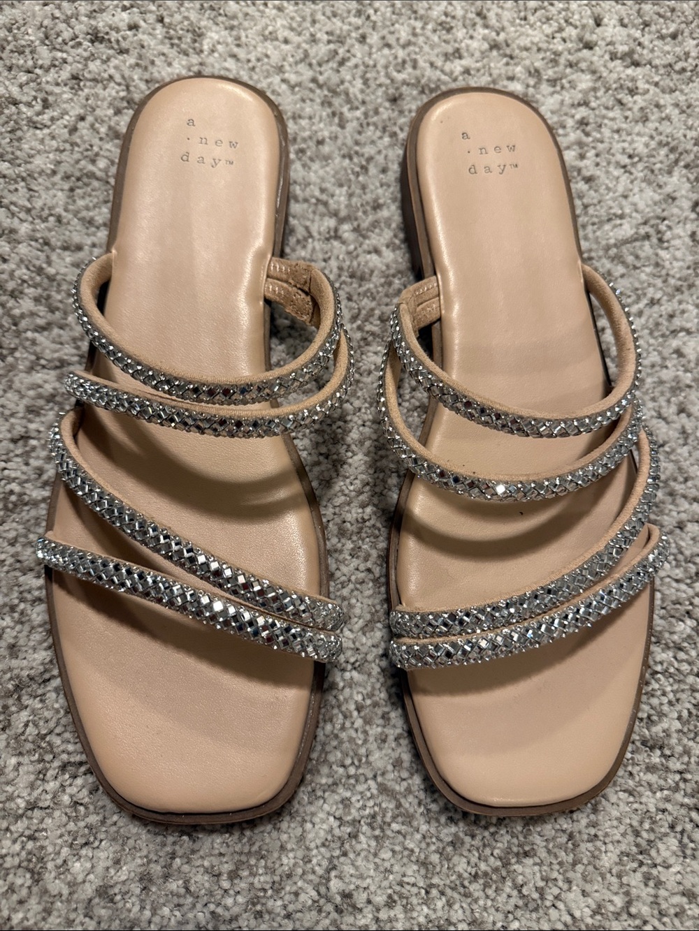 a new day Beige Crystal-Strap Slide Sandals